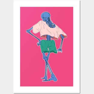 Blue Skeleton Pose Walking Sassy Skeleton Posters and Art